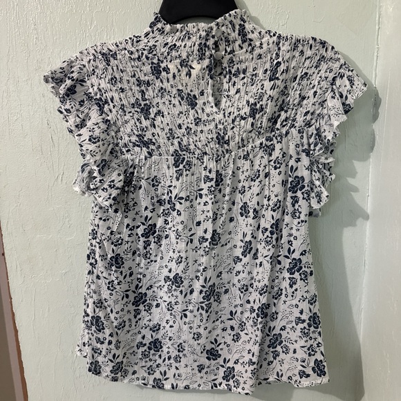 Navy Floral Ruffle Blouse - Picture 2 of 4